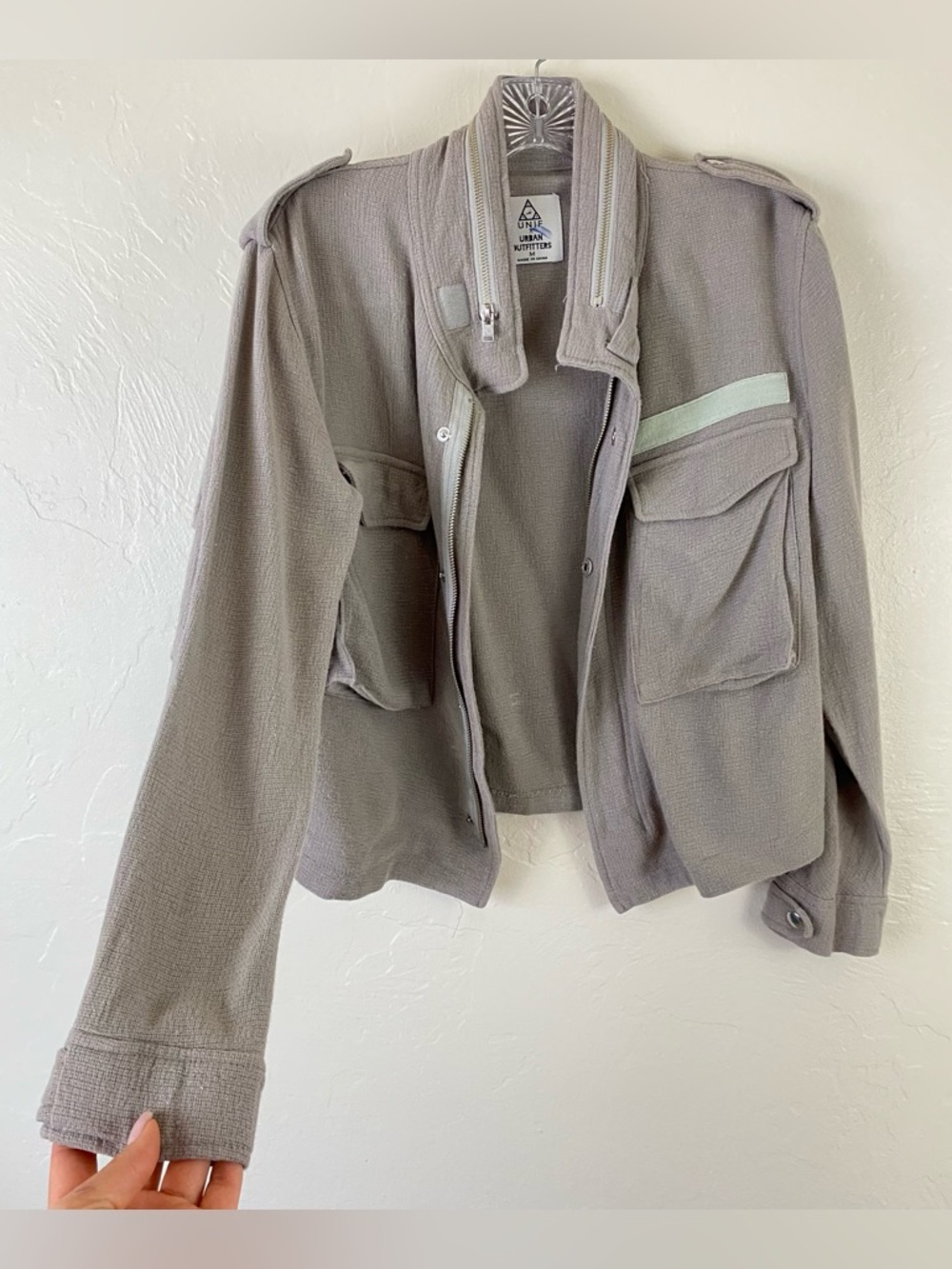 UNIF x Urban Outfitters Size Medium Tan Beige Cotton Knit Zip-up Utility Jacket
